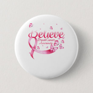 Roze vlinder gelooft dat borstkankerbewustzijn bes ronde button 5,7 cm