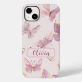 Roze Vlinder Gepersonaliseerde iPhone Case (Achterkant)