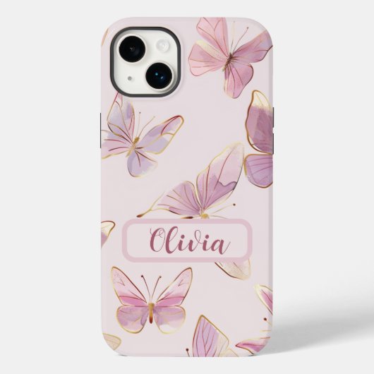 Roze Vlinder Gepersonaliseerde iPhone Case (Achterkant)