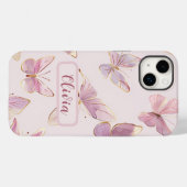Roze Vlinder Gepersonaliseerde iPhone Case (Achterkant (horizontaal))