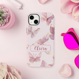 Roze Vlinder Gepersonaliseerde iPhone Case