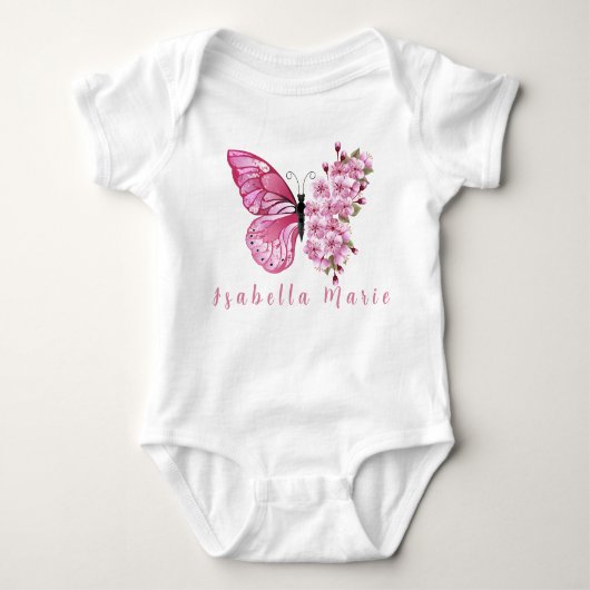 Roze vlinder gepersonaliseerde naam Cute Morden  Romper (Voorkant)