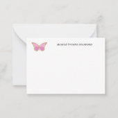 Roze vlinder gepersonaliseerde notitiekaarten notitiekaartje (Voorkant)