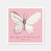 Roze Vlinder Gepersonaliseerde Trouwpapier Servett Servetten (Voorkant)
