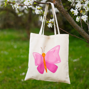 Roze vlinder glimlachen tote bag