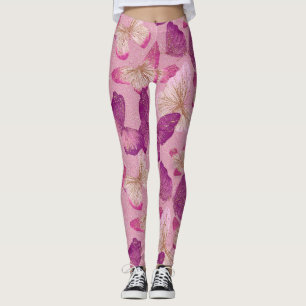 Roze Vlinder Glitter Naadloos Patroon Leggings
