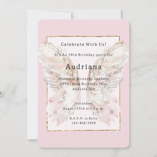  Roze Vlinder Goud Glitzy Lijst Verjaardag Kaart (Voorkant)