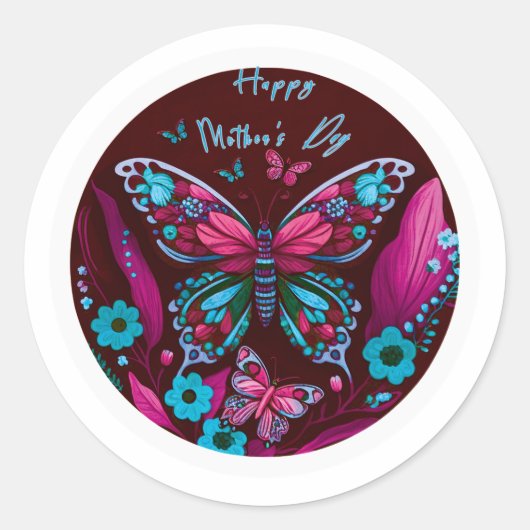 roze vlinder Happy Moederdag Stickers (Voorkant)