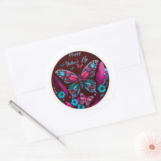 roze vlinder Happy Moederdag Stickers (Envelop)