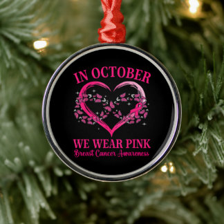 Roze Vlinder Hart in Oktober dragen we Roze Metalen Ornament