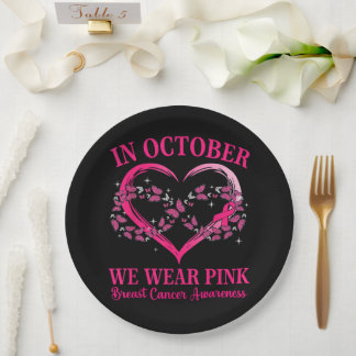 Roze Vlinder Hart in Oktober dragen we Roze Papieren Bordje