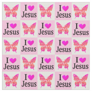 ROZE VLINDER IK HOU VAN JESUS STOF