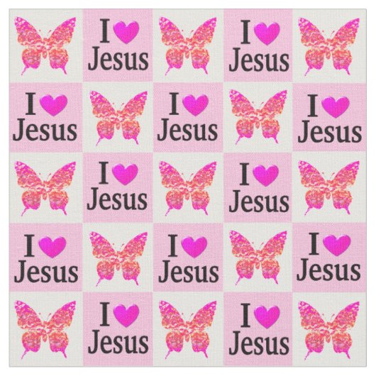 ROZE VLINDER IK HOU VAN JESUS STOF (Close Up)