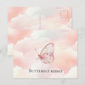  roze vlinder in de wolken briefkaart (Voorkant / Achterkant)