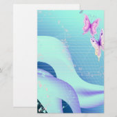 Roze vlinder in golven van blauw Briefpapier (Voorkant / Achterkant)