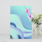 Roze vlinder in golven van blauw Briefpapier (Staand voorkant)