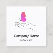 Roze Vlinder in Hand Vierkante Visitekaartje (Voorkant)