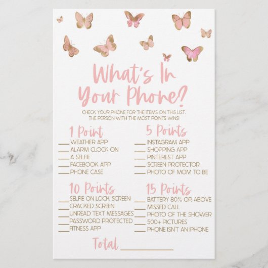 Roze vlinder in je Baby shower Briefpapier (Voorkant)