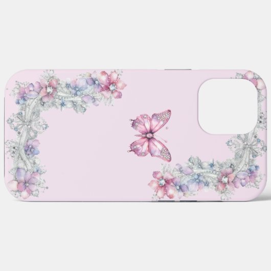 Roze Vlinder iPhone 12 Pro Max Hoesje (Achterkant (horizontaal))