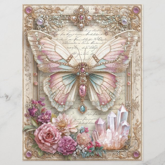 Roze Vlinder Junk Journal Scrapbook Papier (Voorkant)