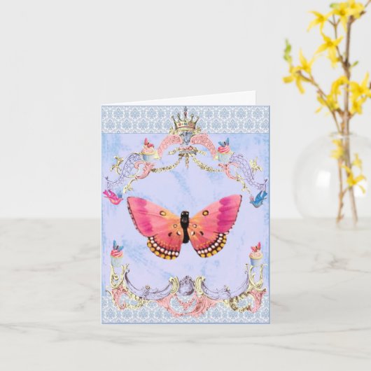 Roze vlinder kaart (Gele Bloem)