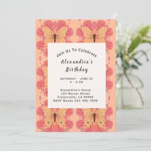 Roze vlinder kaart (Staand voorkant)