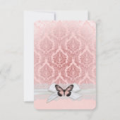 Roze Vlinder Kant Lint Damask Bewaar de datum Save The Date (Achterkant)