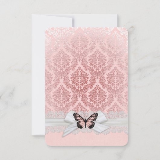 Roze Vlinder Kant Lint Damask Bewaar de datum Save The Date (Achterkant)