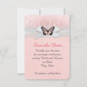 Roze Vlinder Kant Lint Damask Bewaar de datum Save The Date (Voorkant)