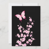 Roze Vlinder Kersenbloesem Zwart Kaart (Achterkant)