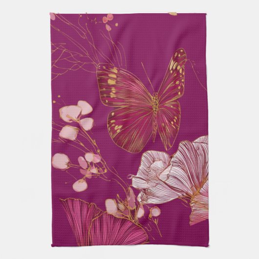 Roze Vlinder Keukenhanddoek (Verticaal)