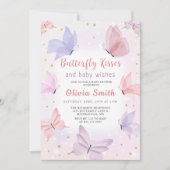 Roze Vlinder Kisses Meisje Baby shower Invitation Kaart (Voorkant)