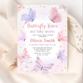 Roze Vlinder Kisses Meisje Baby shower Invitation Kaart