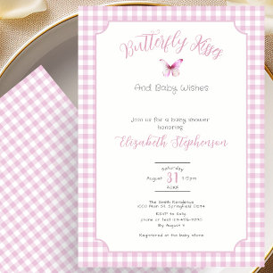 Roze Vlinder Kusjes en Baby Wensen Baby Shower Kaart