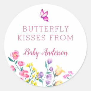 Roze Vlinder Kusjes Lente Baby Shower Favor Ronde Sticker