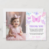 Roze Vlinder Kusjes Verjaardag Foto Bedankt (Voorkant)