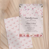 Roze vlinder kussen baby meisje douche uitnodiging