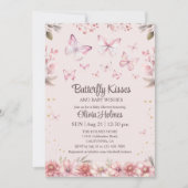 Roze vlinder kussen baby meisje douche uitnodiging (Voorkant)