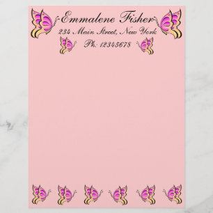  roze vlinder letterhead persoonlijk briefhoofd