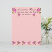  roze vlinder letterhead persoonlijk briefhoofd (Staand voorkant)