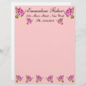  roze vlinder letterhead persoonlijk briefhoofd (Voorkant / Achterkant)