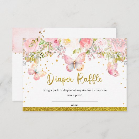 Roze vlinder Luier Raffle kaart (Voorkant / Achterkant)
