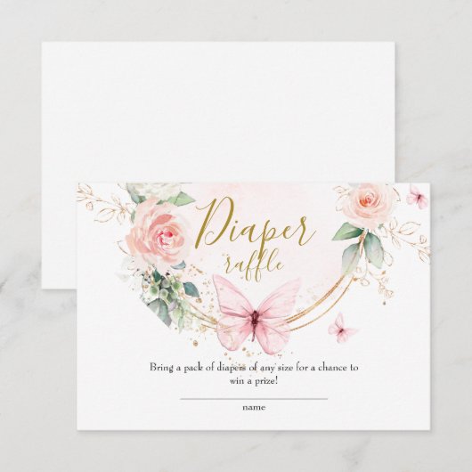Roze vlinder Luier Raffle kaart (Voorkant / Achterkant)