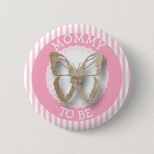 Roze vlinder mammie met baby shower knop ronde button 5,7 cm (Voorkant)