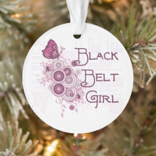 Roze vlinder Martial Arts Black Belt Girl Ornament