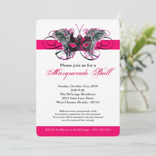 Roze Vlinder Masker Masker Kostuum Halloween Kaart (Staand voorkant)