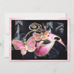 Roze Vlinder Masquerade Masker Uitnodiging