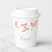 Roze Vlinder Meisje 1e Verjaardagsfeestje Papieren Bekers (Voorkant)