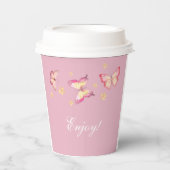 Roze Vlinder Meisje 1e Verjaardagsfeestje Papieren Bekers (Voorkant)