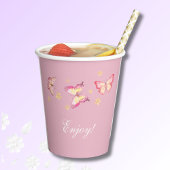 Roze Vlinder Meisje 1e Verjaardagsfeestje Papieren Bekers